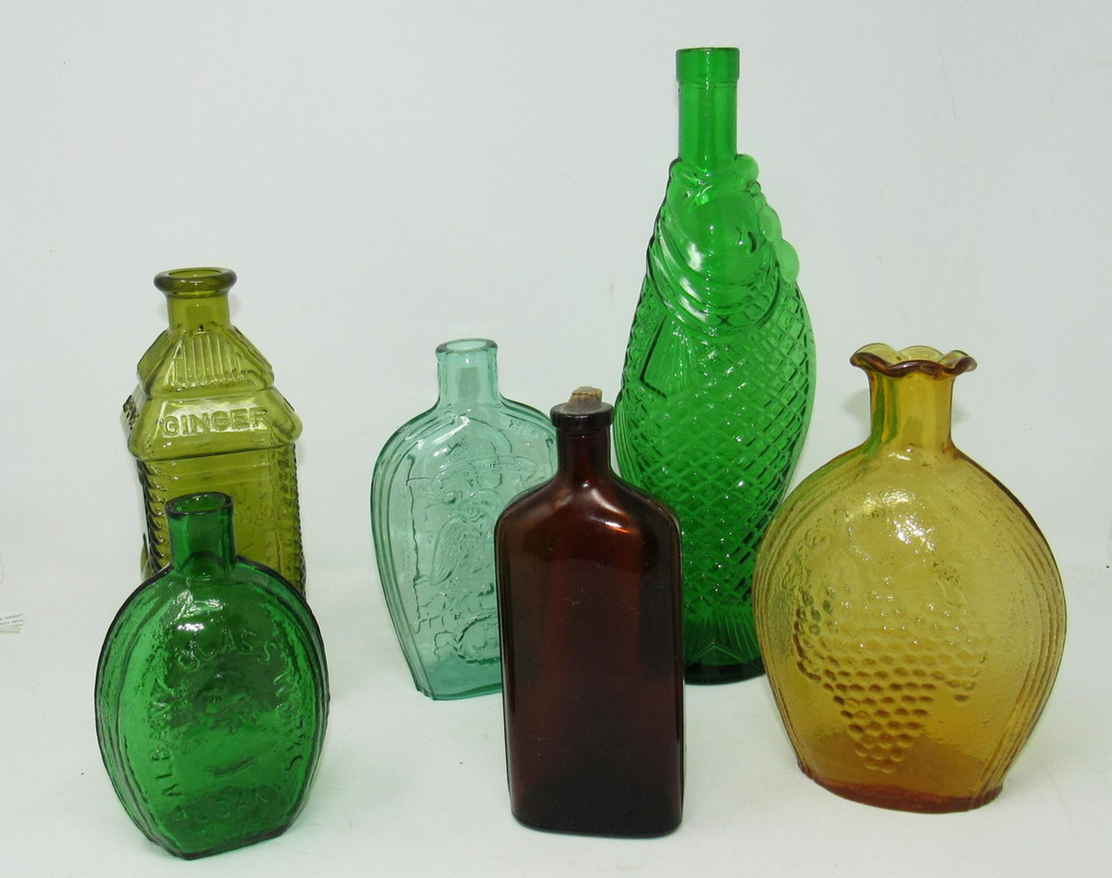 6 Bottles Albany Glass Perrine's Philadelphia: Largest is approx 13"