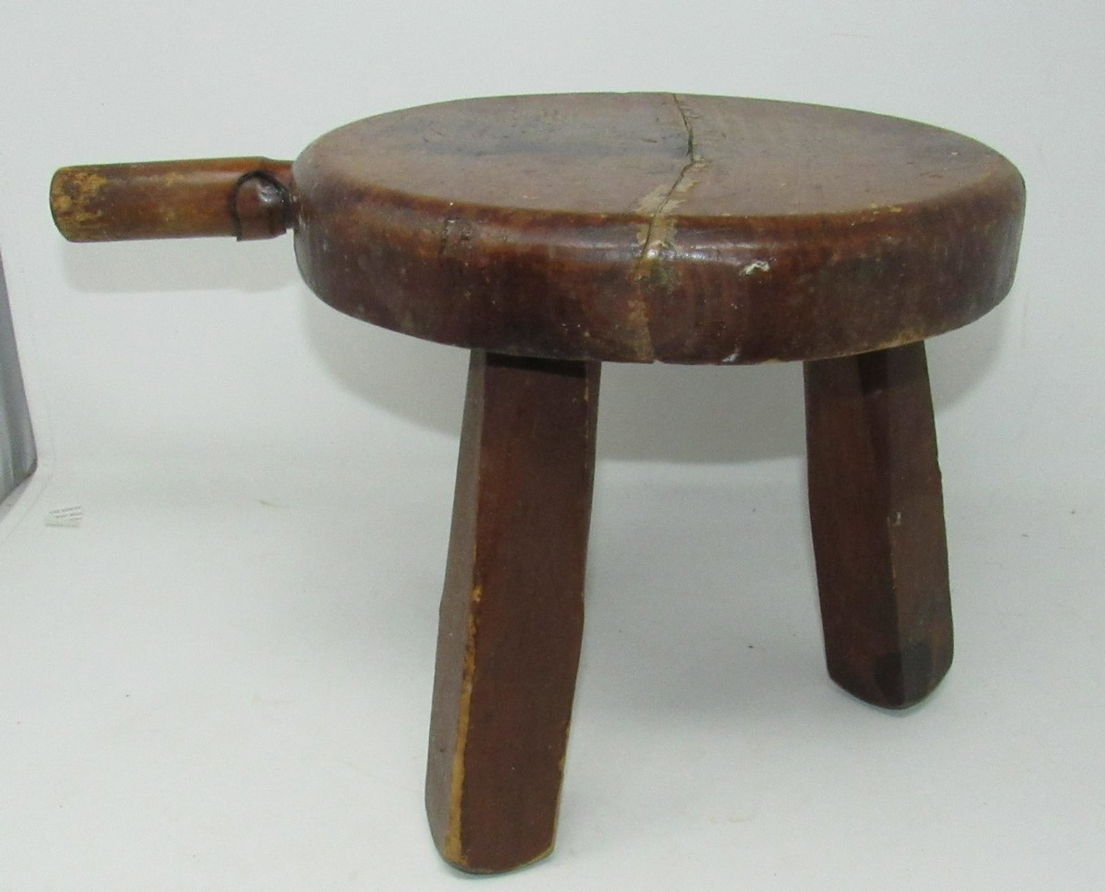 Wooden Milk Stool: Approx 11" in diameter and 10 1/4" tall.