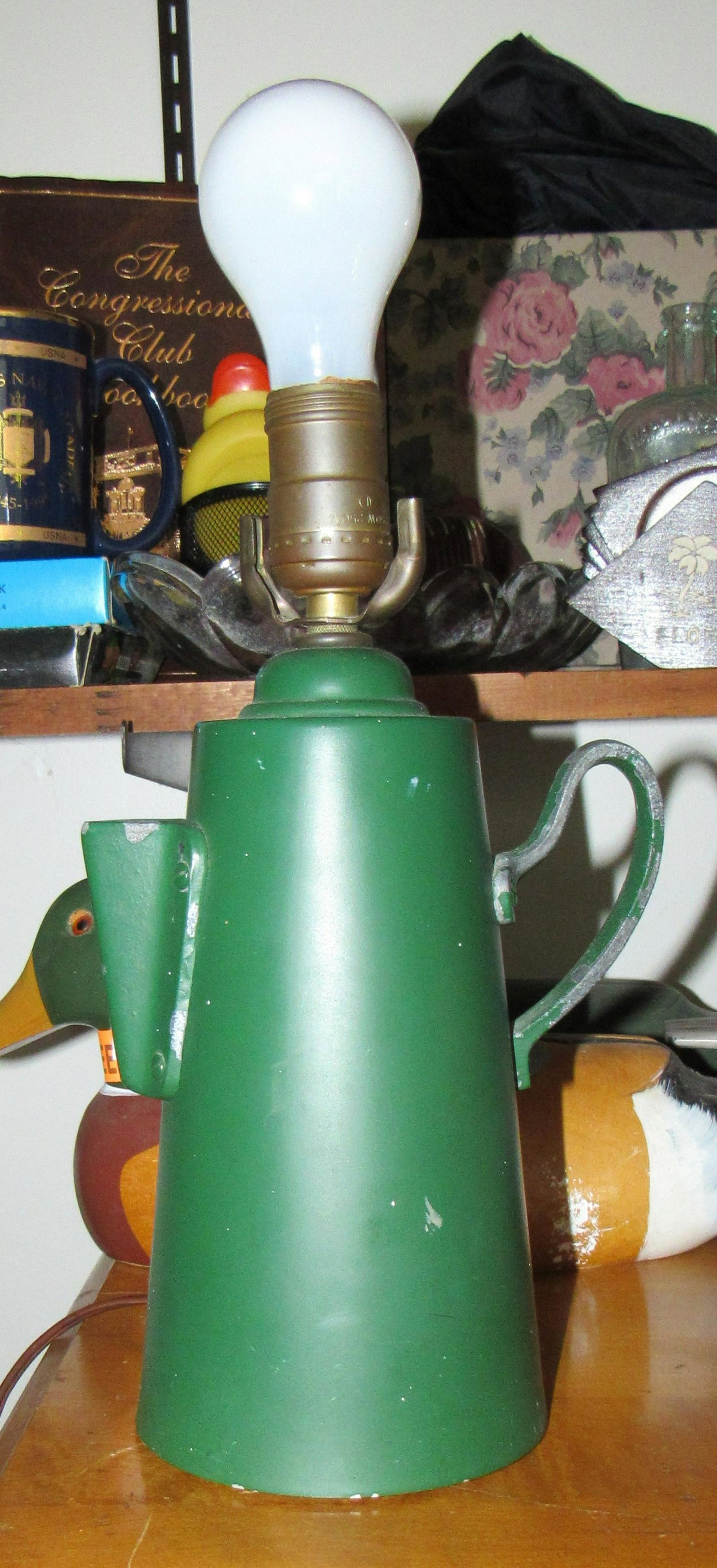 Cast Aluminum Tea Pot Table Lamp: Approx 14 1/2" tall