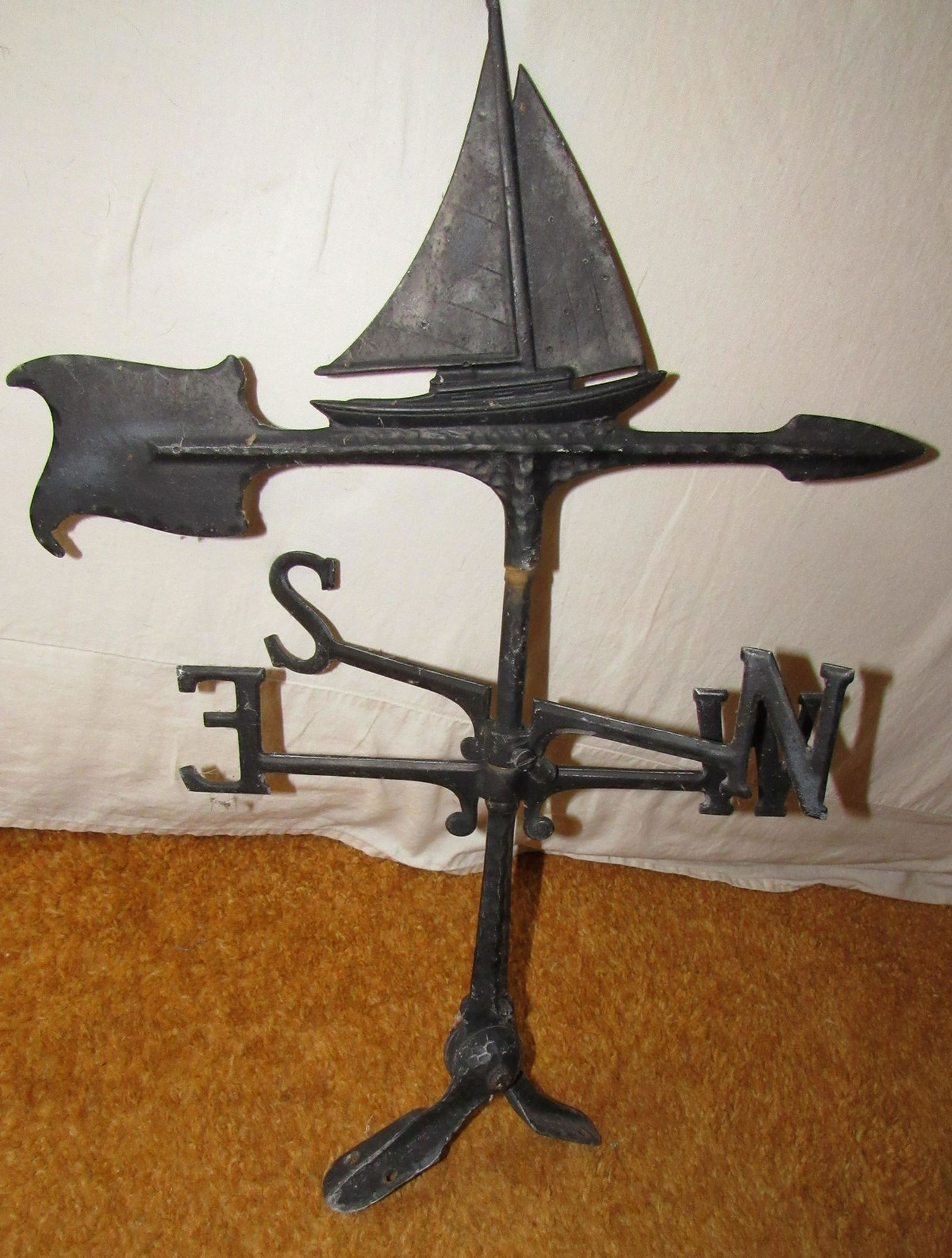 Vintage Aluminum Sail Boat Weather Vane: Approx 26" tall