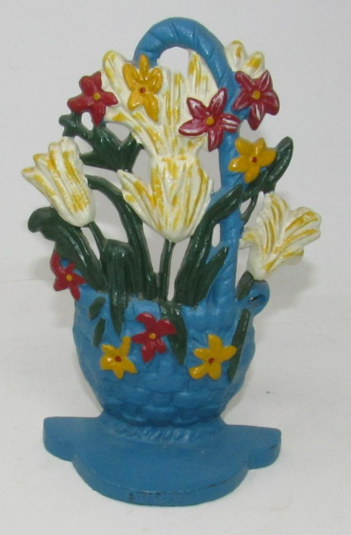 Cast Iron Flower Basket Door Stop: Approx 9" tall