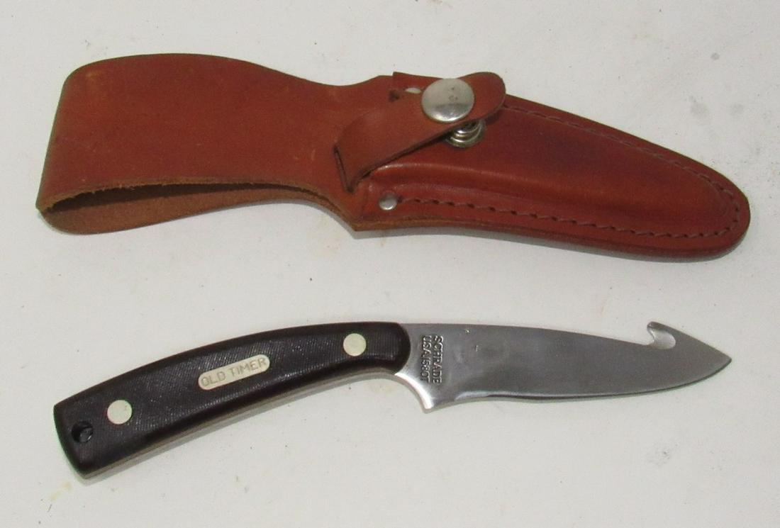 Schrade Old Timer Hunting Knife and Sheath: Approx 7 1/4" long