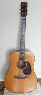 1948 Martin Acoustic Guitar D-18 Serial # 103936: Approx 15 3/4" wide and 40 3/4" long. Comes with hard case. It is sold as pictured, with no guarantees