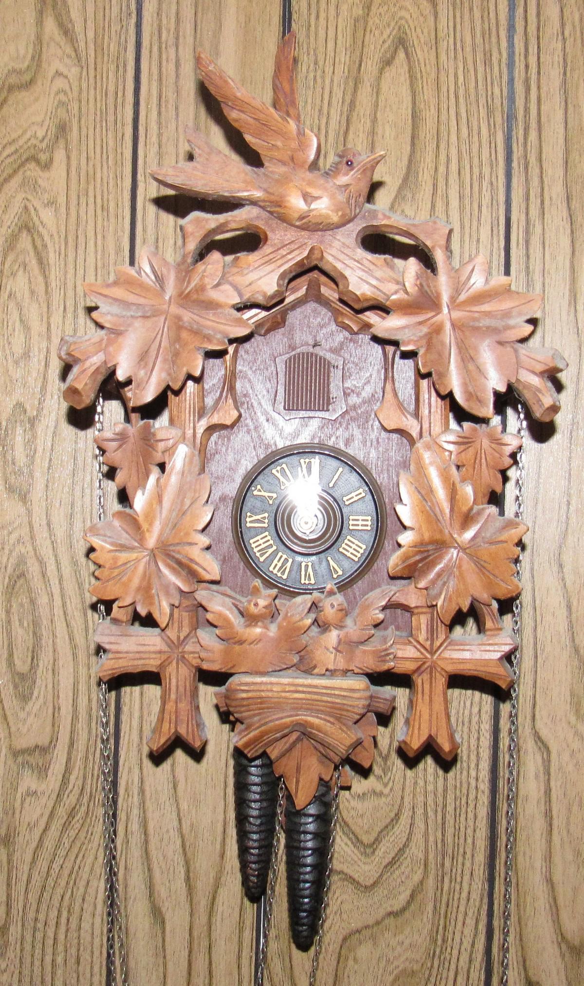 Vintage Cuckoo Clock: Approx 20 1/2" from top to bottom of weights ( as pictured).
