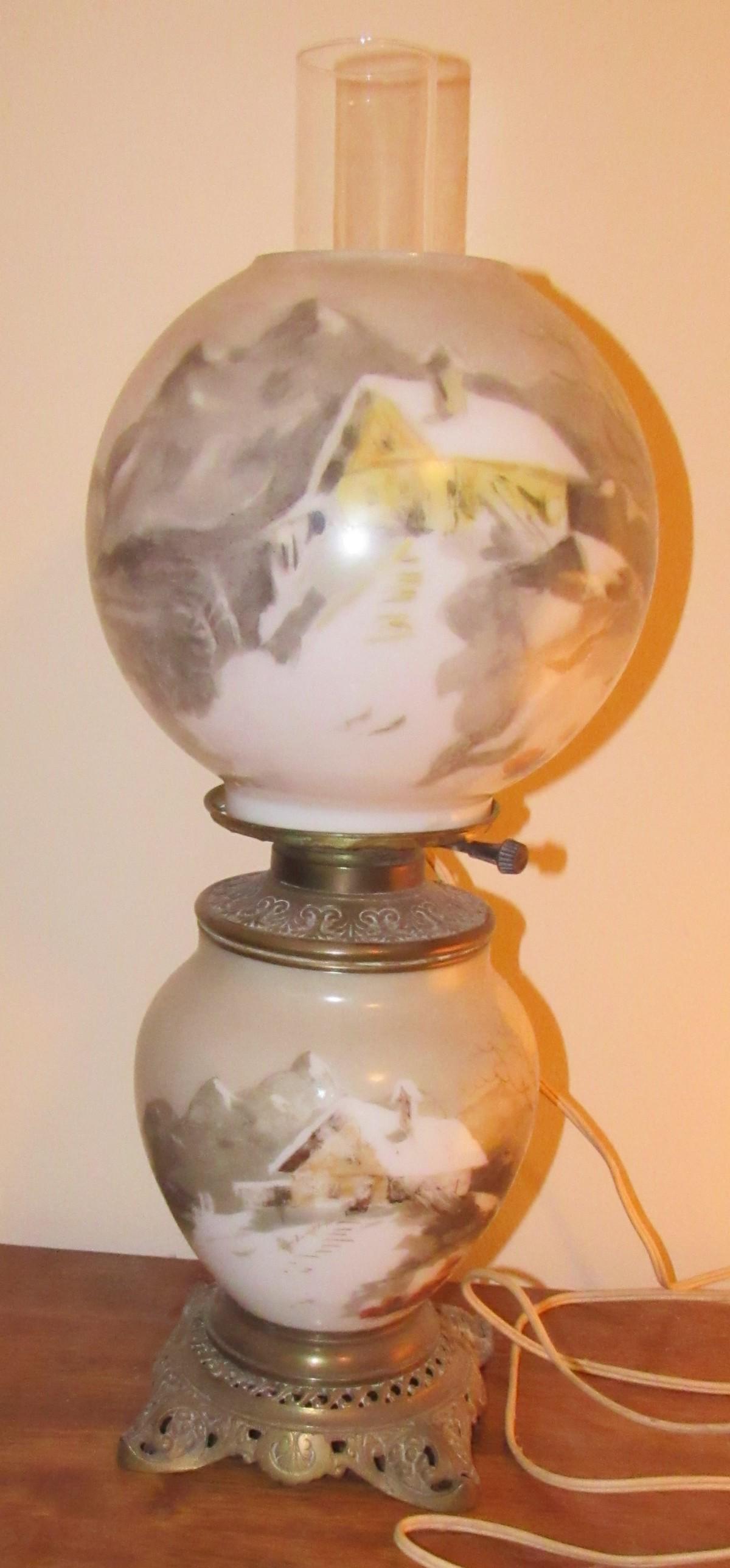 Gone with The Wind Style Hand Painted Lamp: Approx 20 1/2" tall and has brass base.