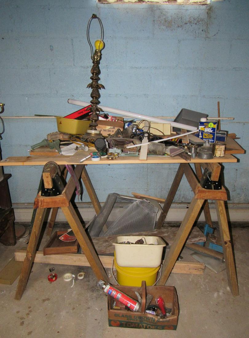 Hardware Scrap Iron Parts Lot: Lot includes saw horses, everything on and under. Take what you want and leave the rest.
