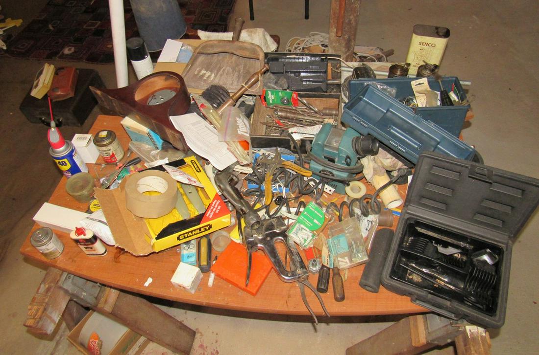 Miter Box Tools Misc Parts: Lot includes saw horses, everything on and under. Take what you want and leave the rest.