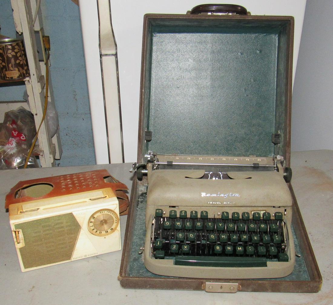 Remington Travel Riter Typewriter and GE Radio: Both sold in untested condition