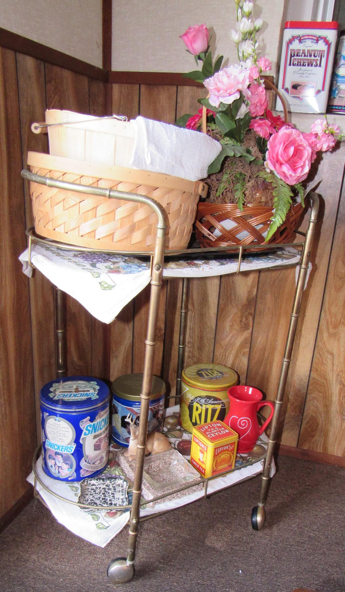 Rolling Cart Tins and Misc: Getting all pictured. Cart is apprx. 24" long and 31" tall.