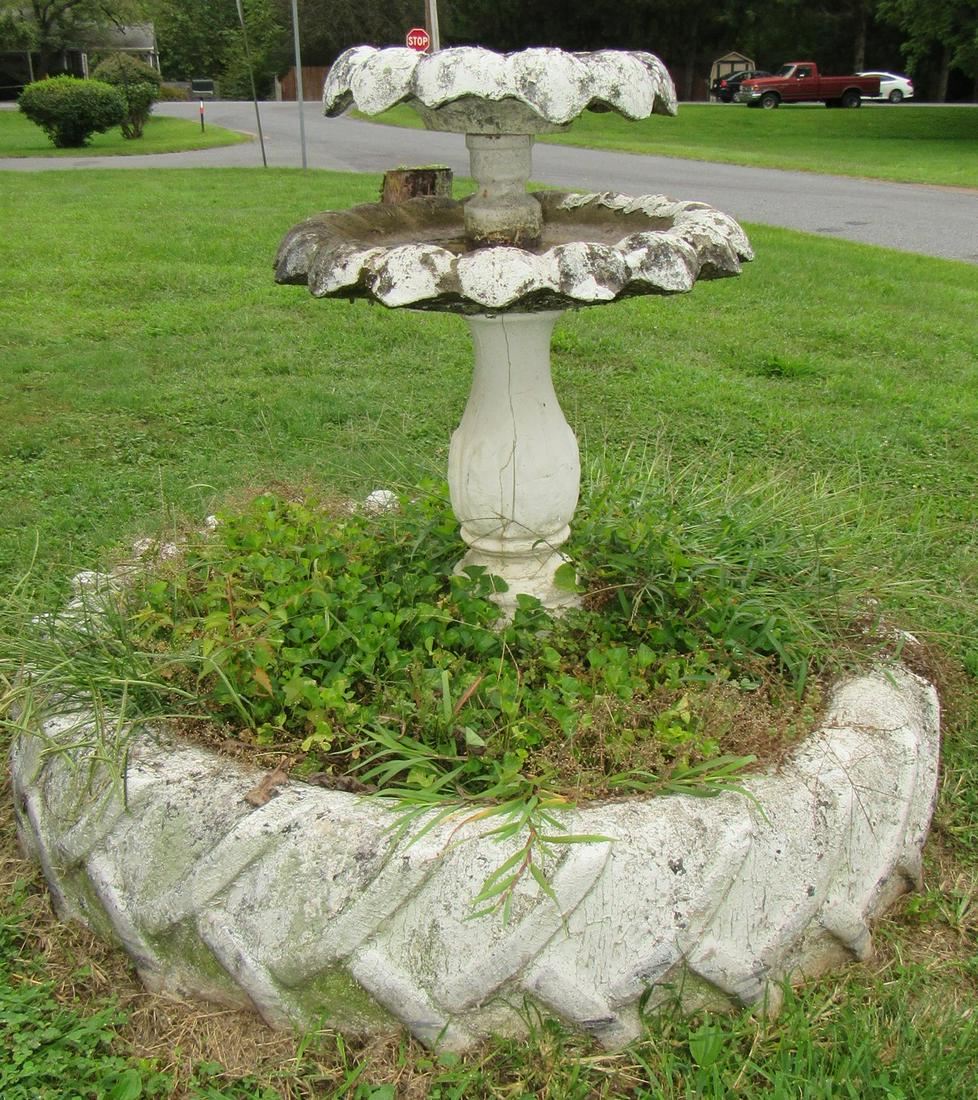 Concrete Bird Bath: Approx 36" tall and 24" in diameter