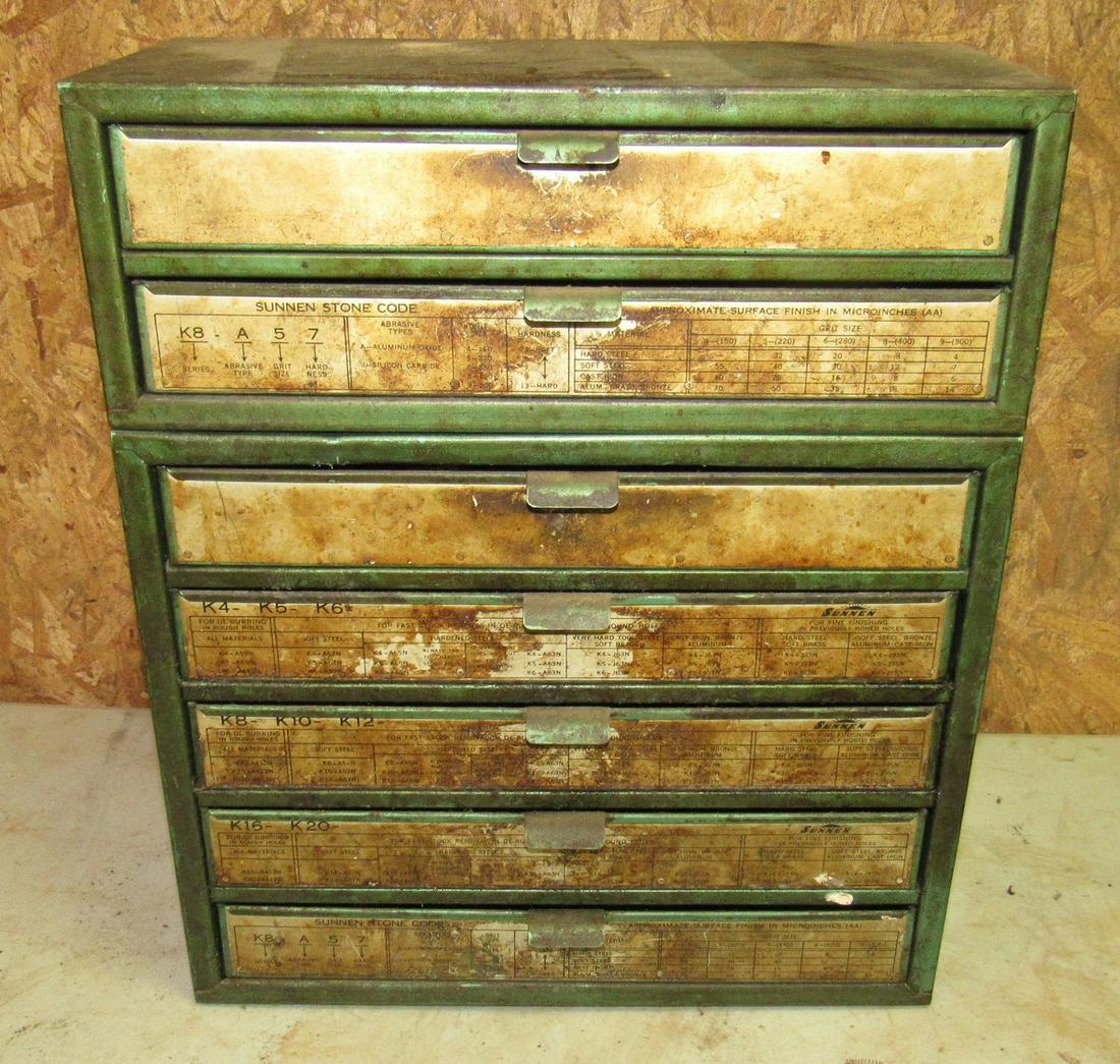 Stacking Machinist Parts Bin Cabinet: There are 2 Sections pictured. Total dimensions are approx 6" x 12 3/4" X 15" tall. Getting all pictured