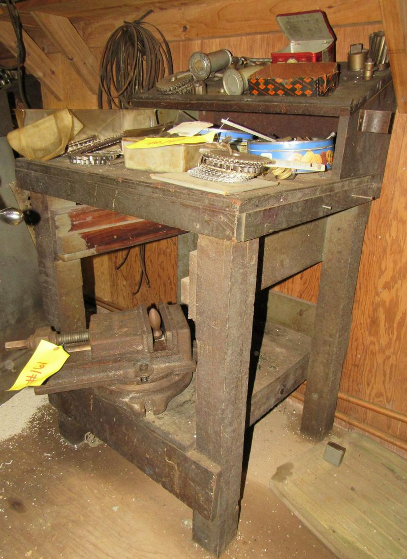 Primitive Work Table: Approx 25" x 25 1/2" x 42" tall. DOES NOT INCLUDE ITEMS ON IT.