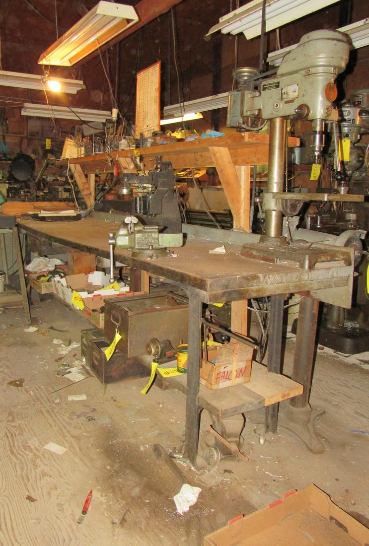 Large Workbench: Approx 29" x 10'10" x 35 1/2" ( to table) Includes items in drawer. DOES NOT INCLUDE ITEMS ON OR UNDER IT. PICK UP IS LATE AFTERNOON ON PICK UP DAY