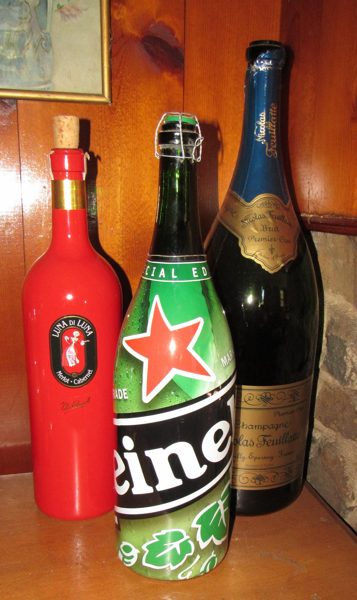 Large Heineken Champagne & Wine Bottle: Largest is approx 23" tall