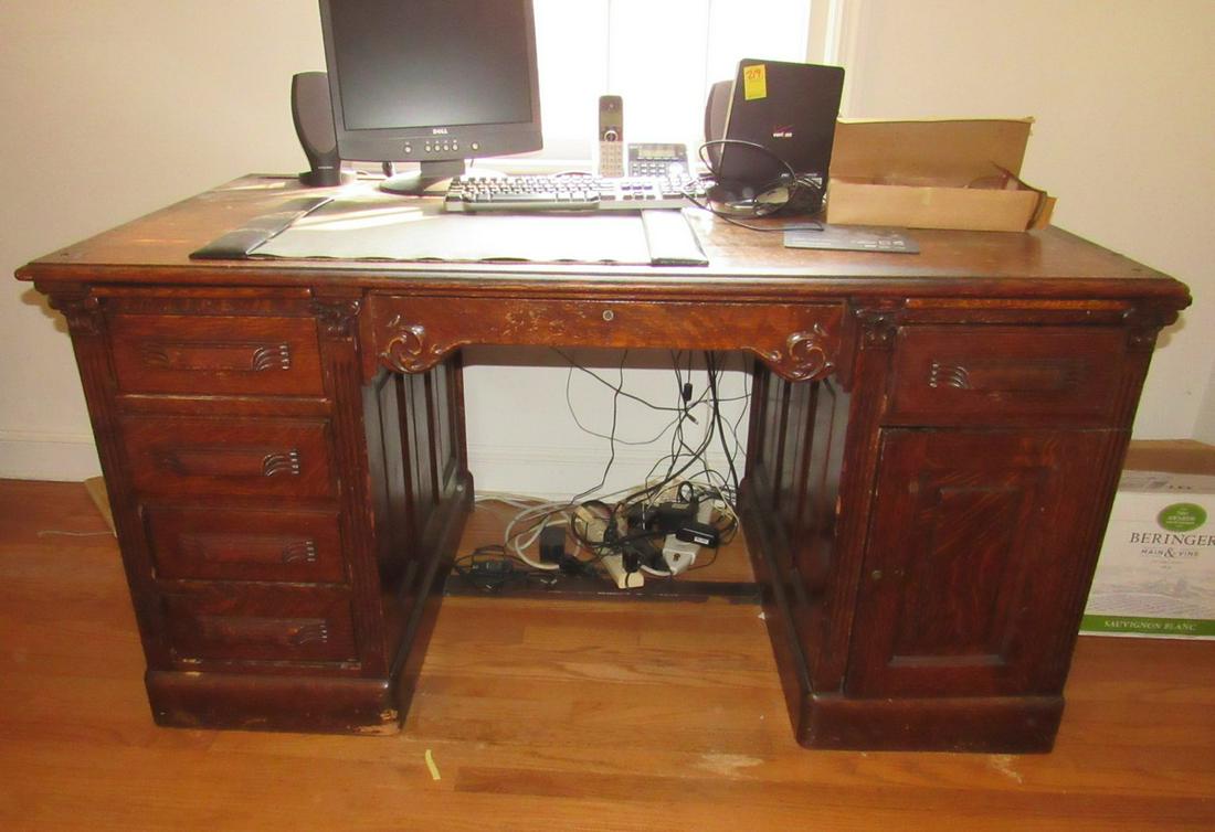 Oak Rolltop Desk Base: Apprx 35" x 60". Includes items in drawers ( if you want it )DOES NOT INCLUDE ITEMS ON TOP
