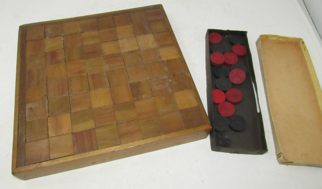 Wooden Gameboard and Checkers: Gameboard is apprx 11 1/4" square