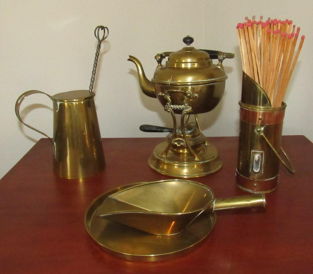 Brassware Teapot Match Holder Scoop Pitcher: Teapot is approx 10" tall