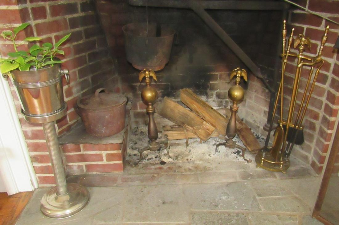Brass Eagle Andirons Fireplace Tools and Screen: Also includes plant stand, 2 pots ( damaged). Screen is approx 61" long (at top) DOES NOT INCLUDE FIREPLACE CRANE