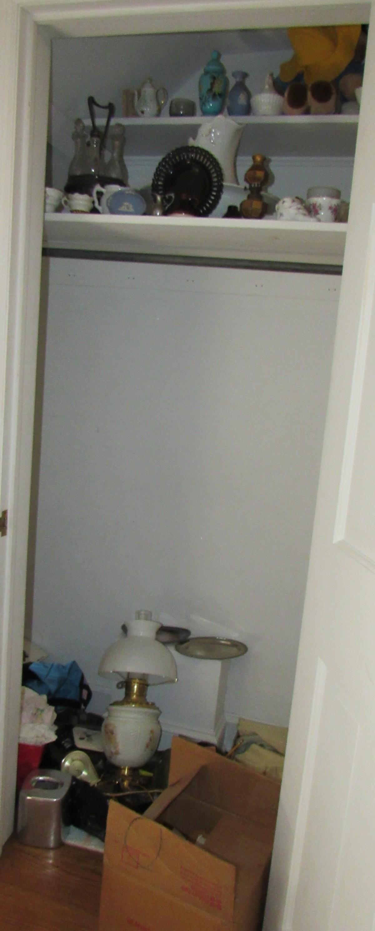 Glassware Table Contents: Lot includes all in closet. Take what you want and leave the rest