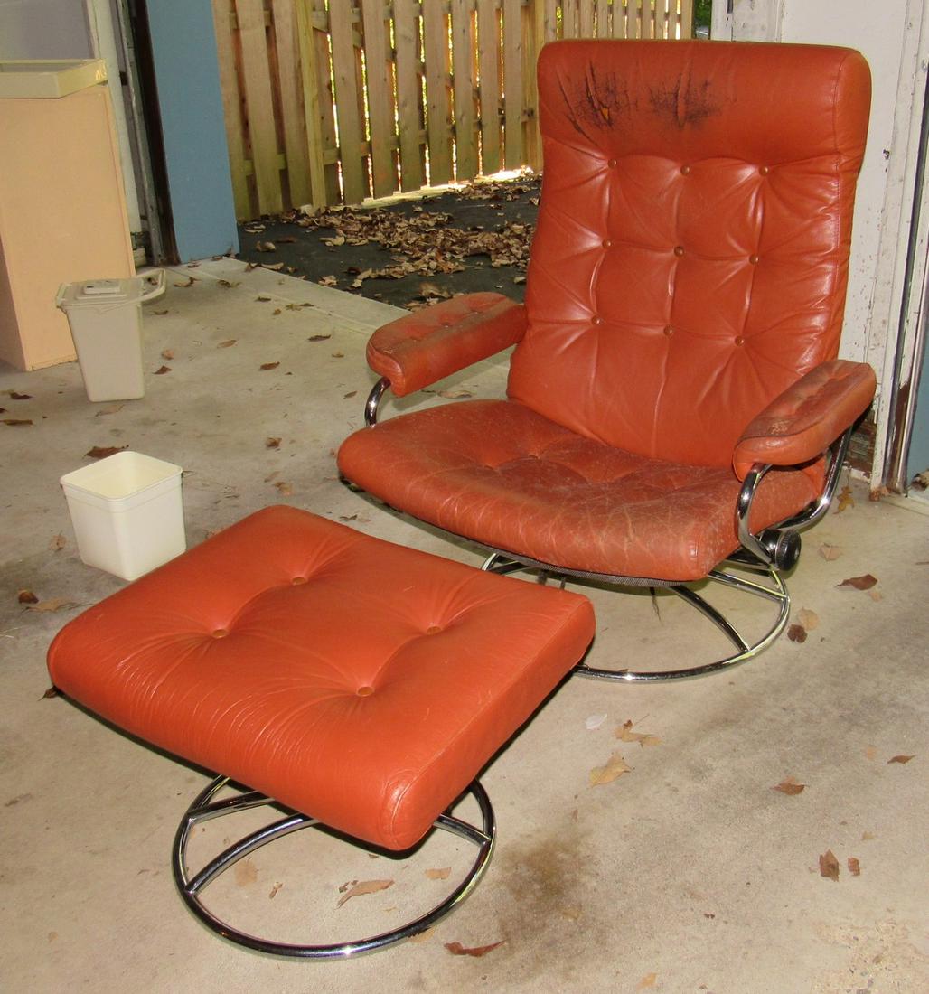Mid Century Modern Style Reclining Chair & Ottoman: Chair and Ottoman