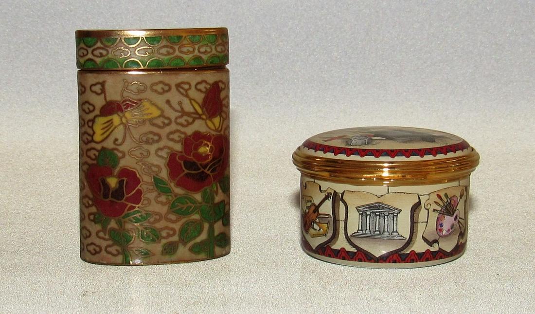 Halcyon Days Enameled Pill Box and Butterfly Pattern: Tallest is approx 2 1/4"
