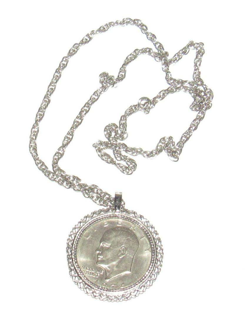 1974 Dollar Piece Charm: Necklace with $1 charm