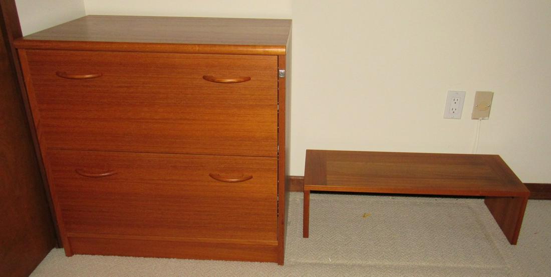 File Cabinet and Danish Shelf: File Cabinet is approx 19" x 29" x 29" tall