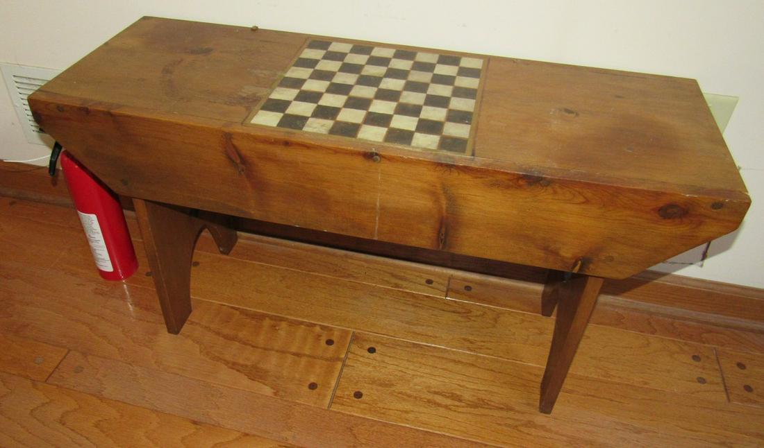 Bench With Heart Cut Outs and Painted Gameboard: Approx 13" X 36" x 19" tall.