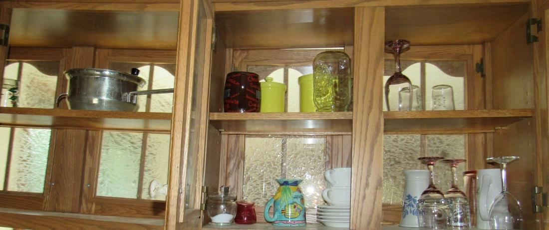 Partial Contents of Kitchen: Lot includes all in cabinets ( except lot 78), all items in drawers, and items on counter ( on sink side of kitchen). Take what you want and leave the rest