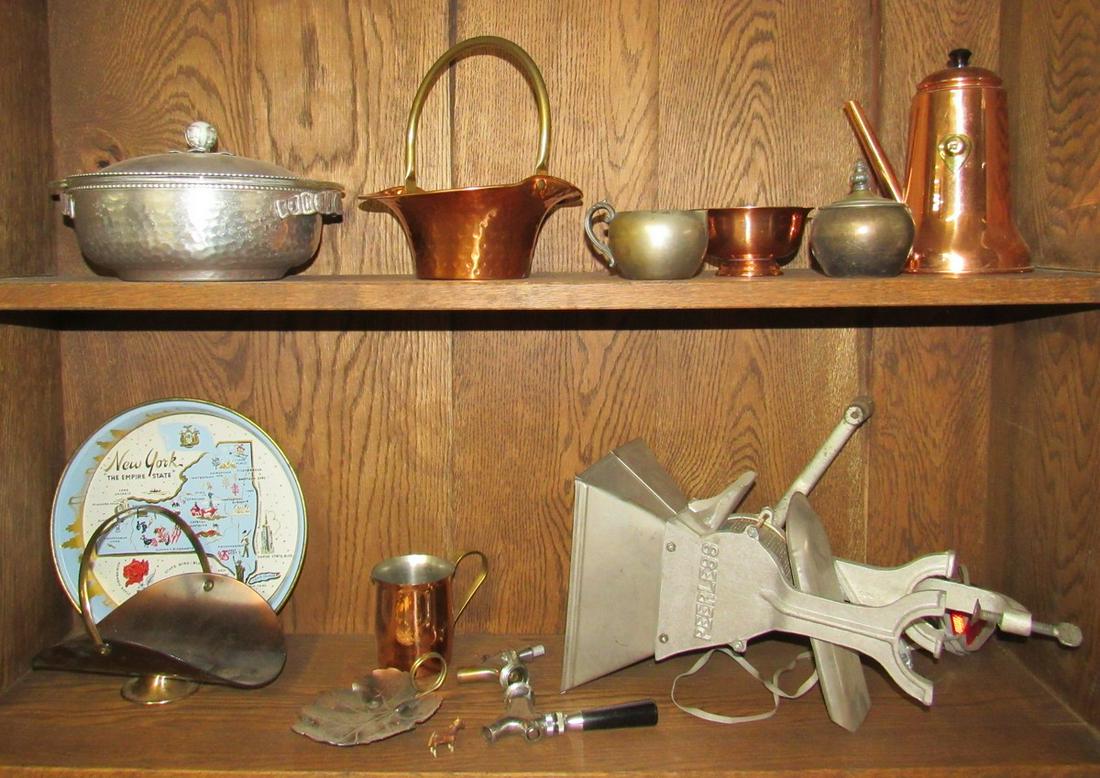 Copperware Hammered Aluminum Beer Taps: Lot includes all pictured on both shelves. MUST TAKE ALL