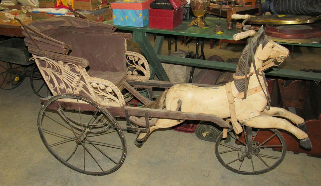Horse Pedal Cart: Approx 60" long. Canopy just sits on top.