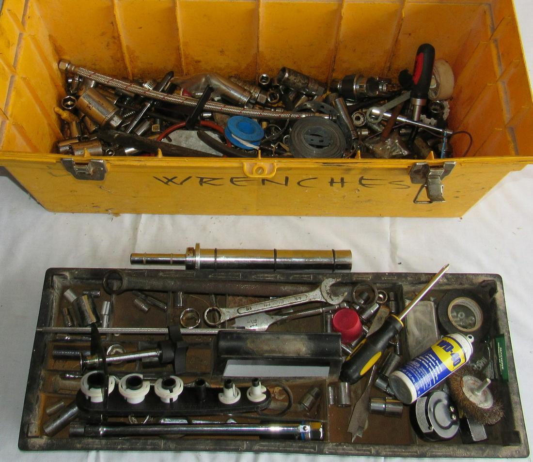 Toolbox Filled with Sockets and Misc Tools: Box is approx 10 1/4" x 24"x 11" tall. Getting all pictured