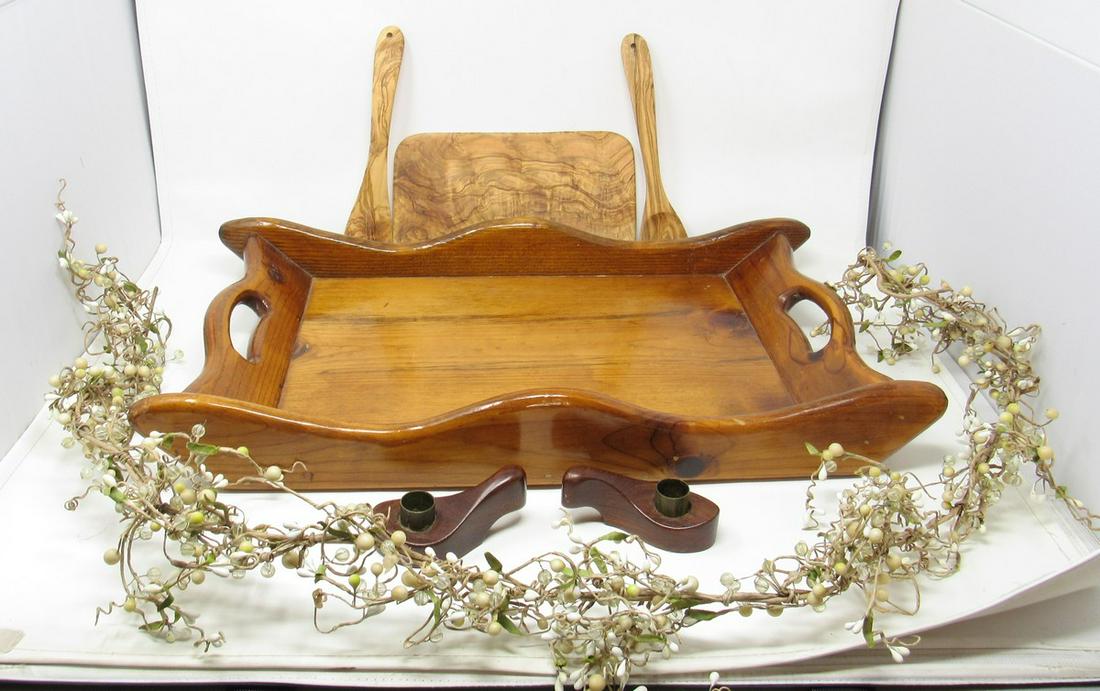 Wooden-ware Tray Cutting Board Candleholders: Tray approx 12 1/2" x 21"