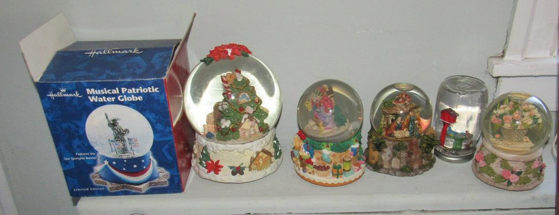 5 Snowglobes: Largest is approx. 8 1/2" tall