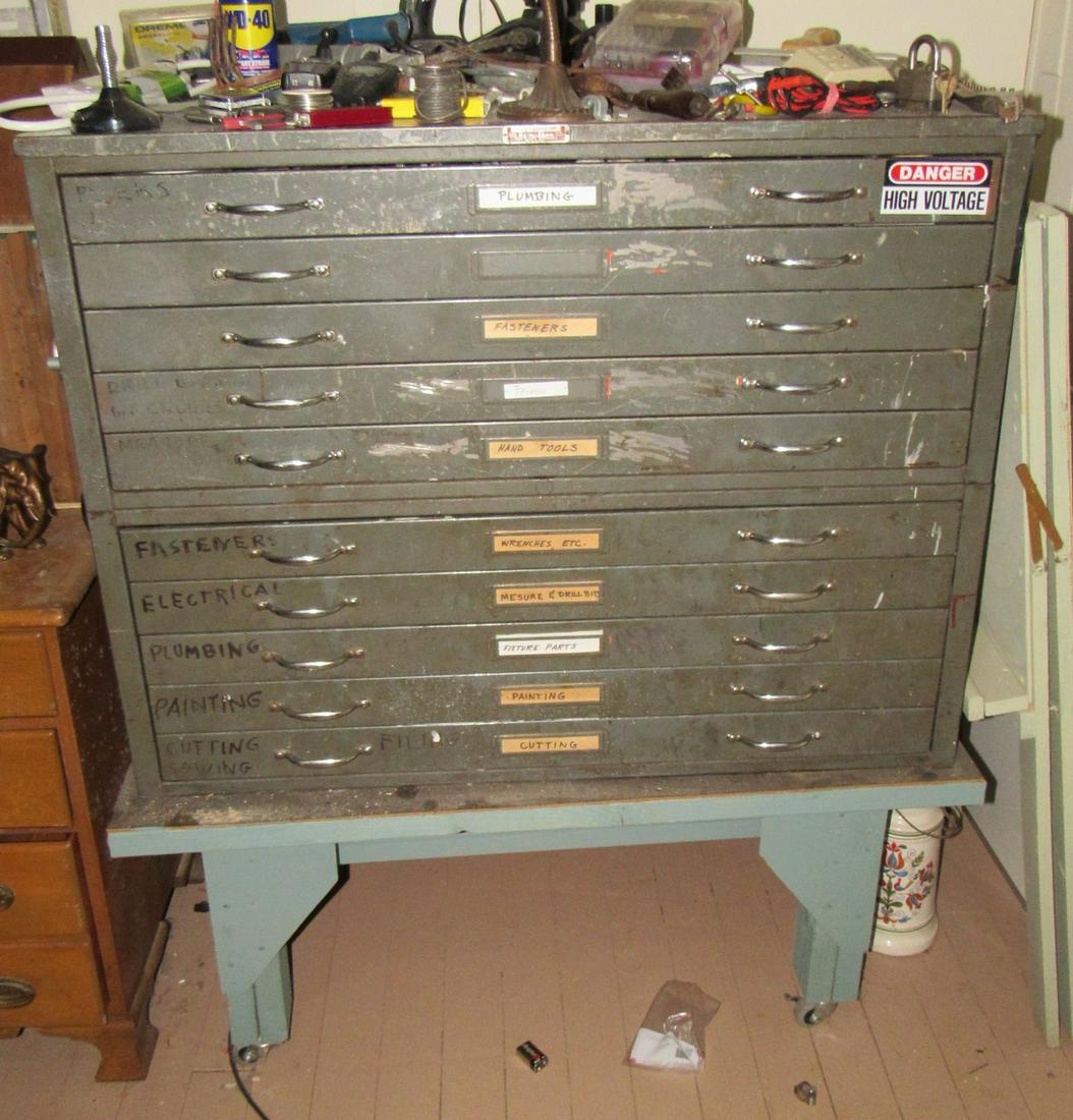 Vintage Hamilton Industrial Map/Blueprint Cabinet: Approx. 29"x40 3/4"x31 3/4" tall, Measurement does not include the stand it is on. Contents and items on top not included. PICKUP IS AFTER 12 PM ON PICKUP DATE ONLY. NO EXCEPTIONS.