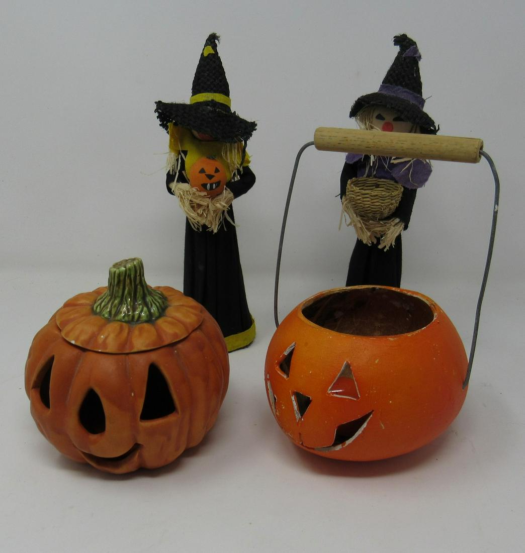 Vintage Halloween Decorations Ceramic Pumpkin: Scarecrows are approx 9 1/2" tall.