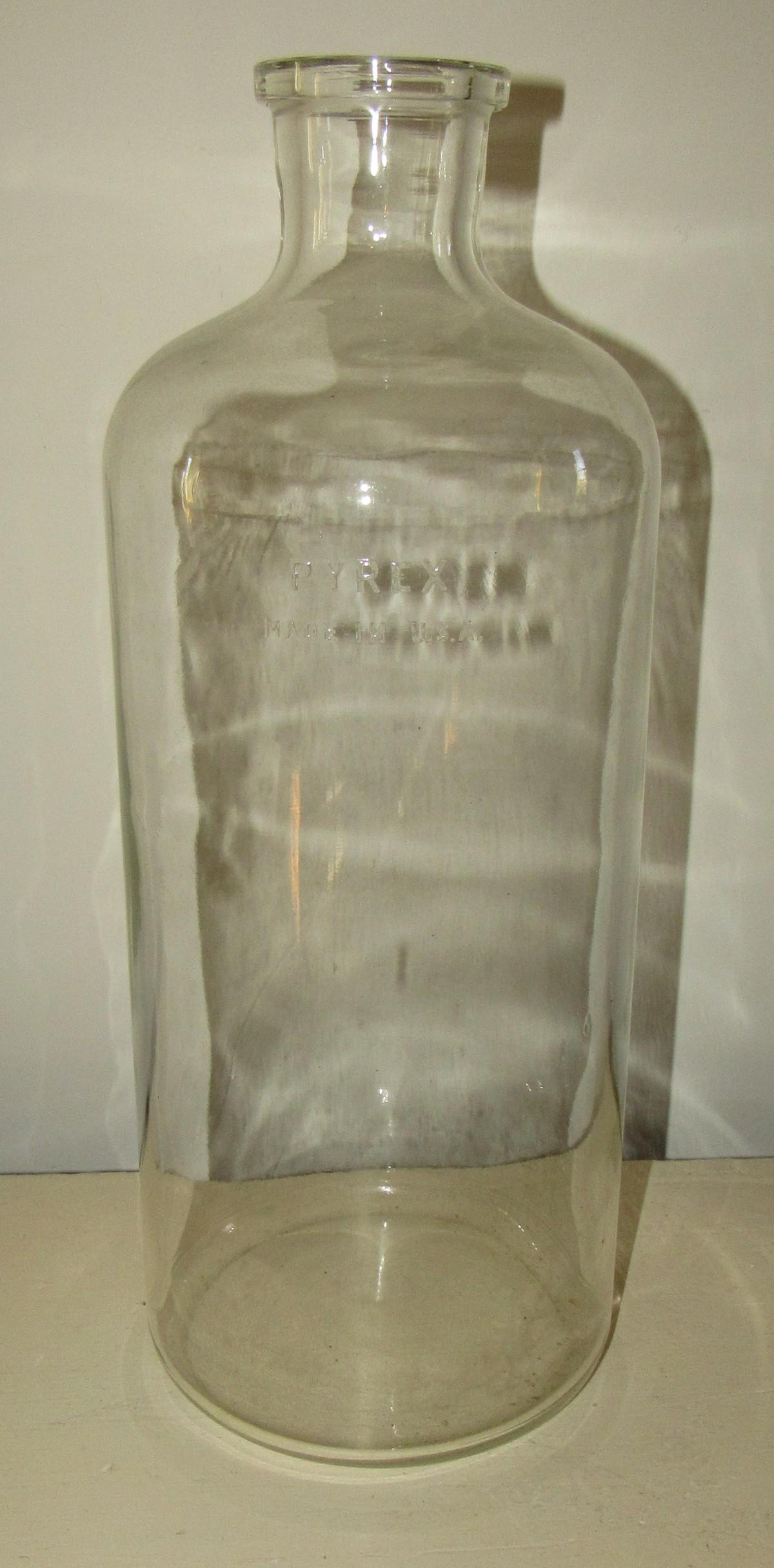Large Pyrex Glass Apothecary Bottle: Approx. 7" dia x 19" tall