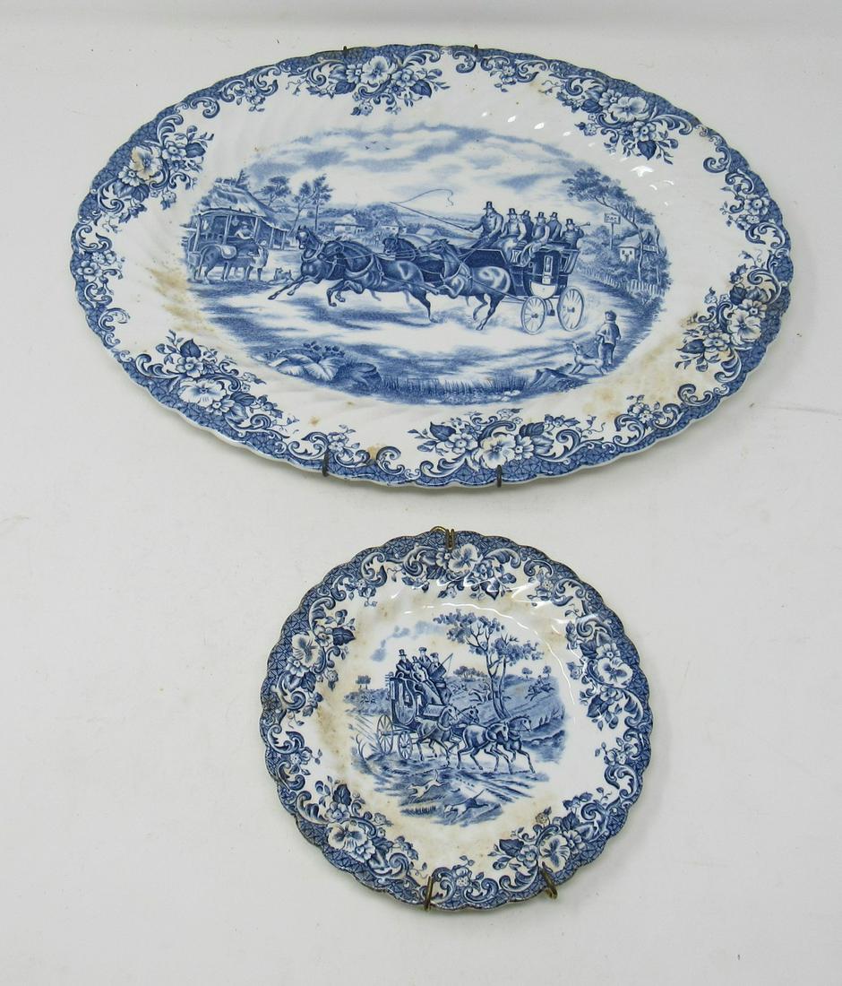 Johnson Bros Ironstone Coaching Scenes Platter & Plate: Platter is approx. 11"x14"