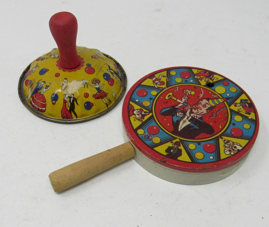 Two Vintage Noisemakers: Approx. 4" dia.