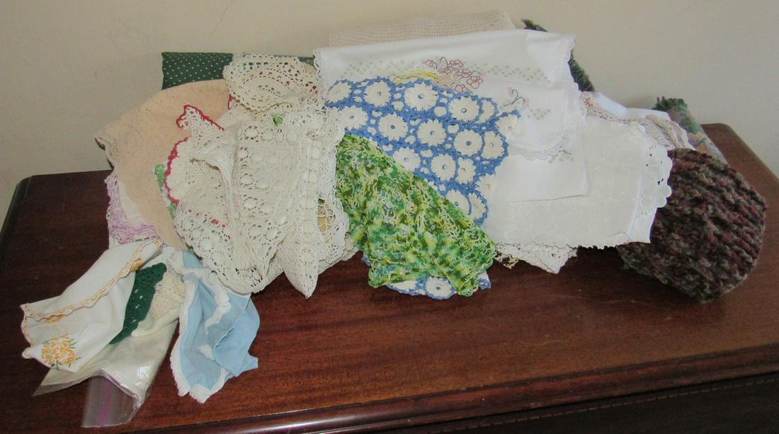 Large pile of Linens and Doilies: Getting all pictured in pile.