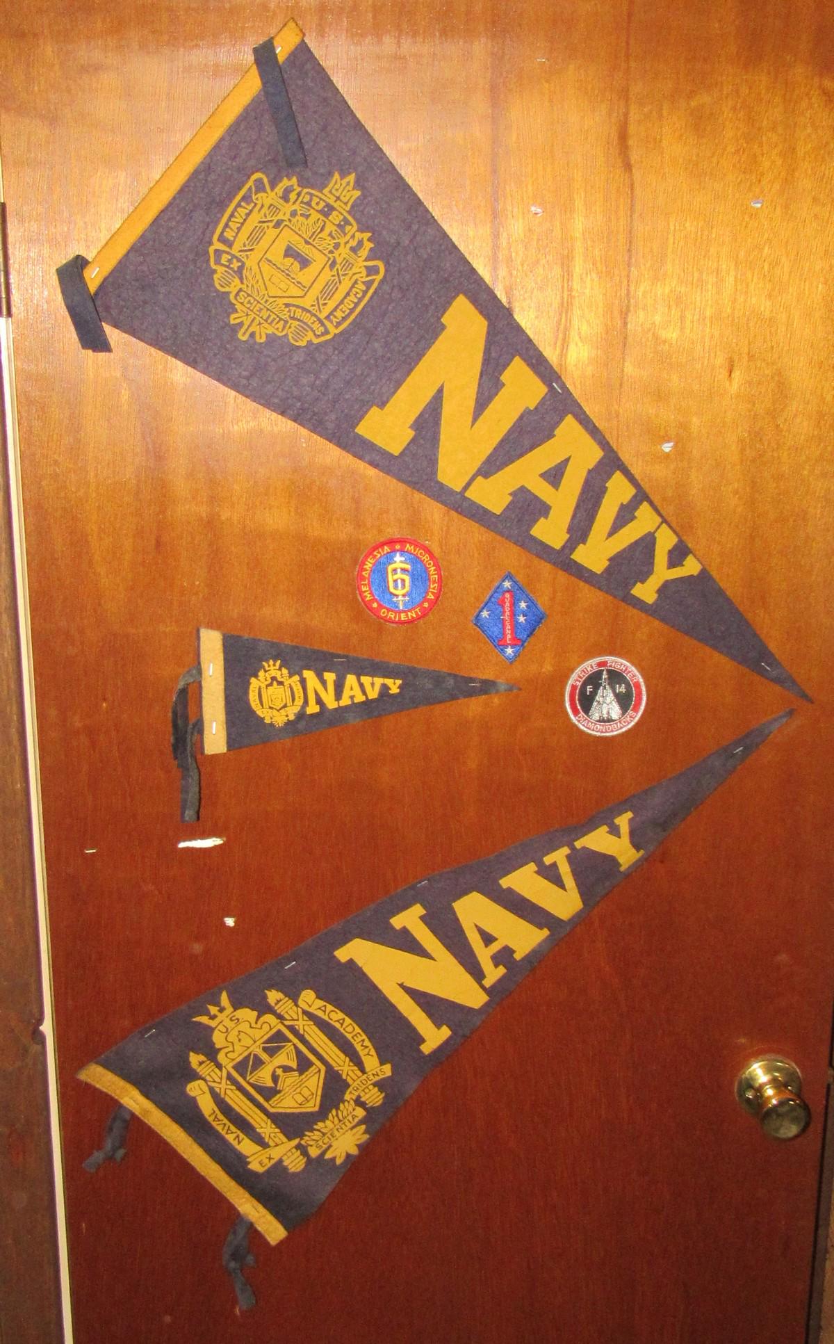 Navy Banners and Misc Patches: Largest banner is approx 29 1/2" long