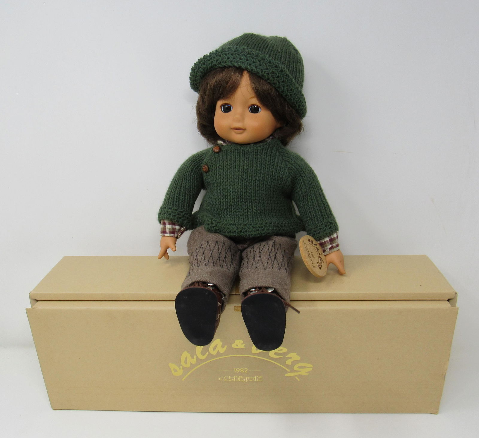 Sala & Berg Sekiguchi Boy Doll in Green Sweater: Approx 15" tall.
