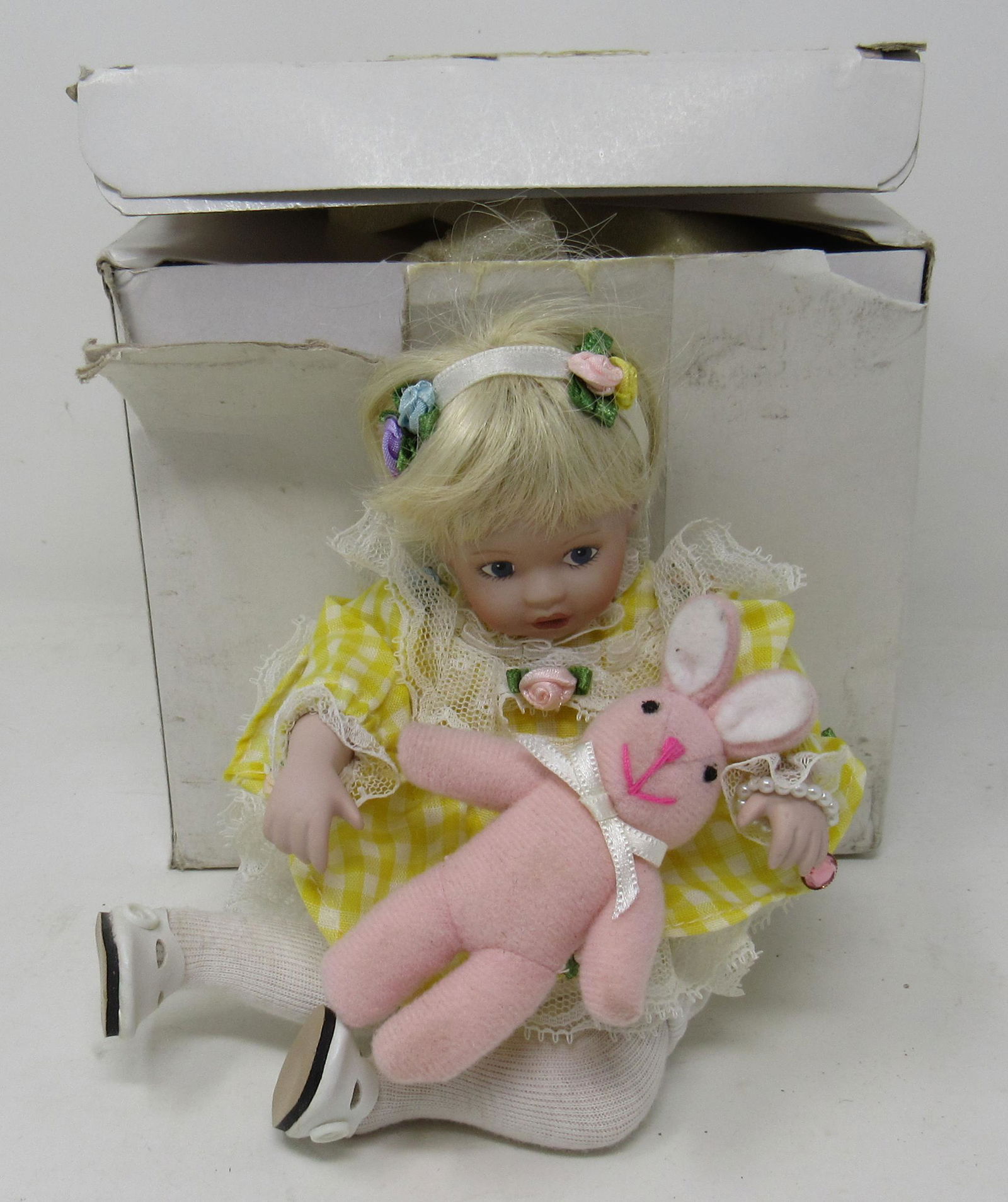 Danbury Mint Girl with Rabbit Doll: Apprx 5 1/2"