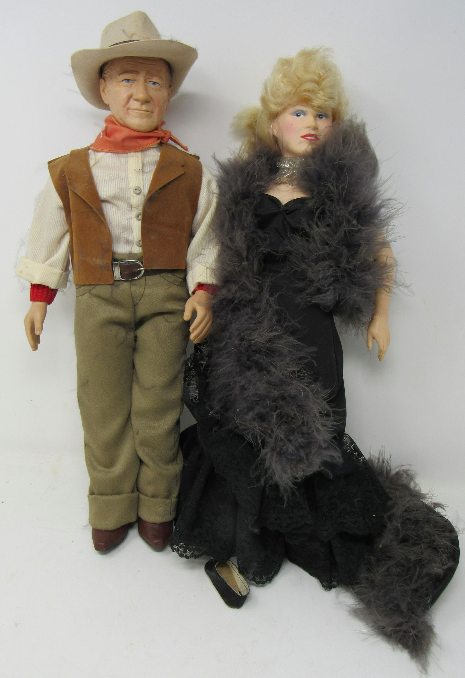 John Wayne and Mae West Dolls: Apprx 17"