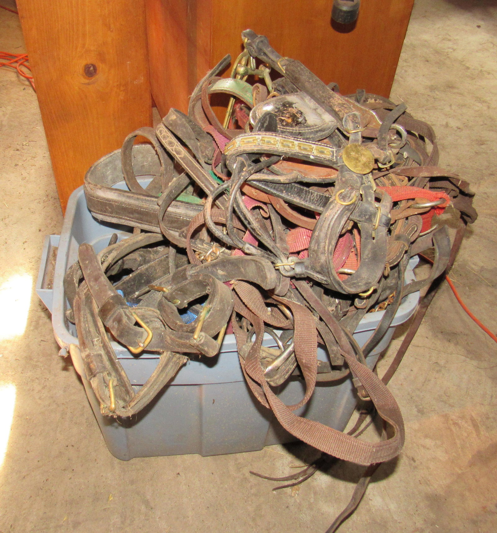 Tote Full of Harness Halters Bridles & Misc: Getting tote full of items