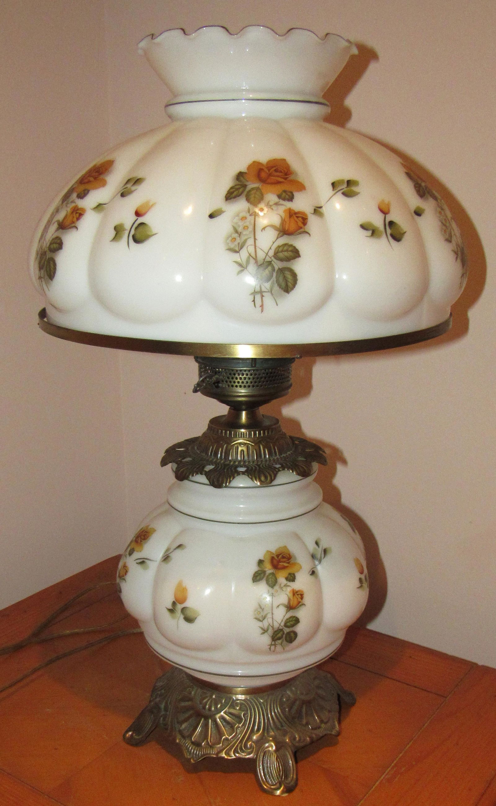 Gone with The Wind Style Lamp with Brass Base: Approx 26" tall and 15" in diameter