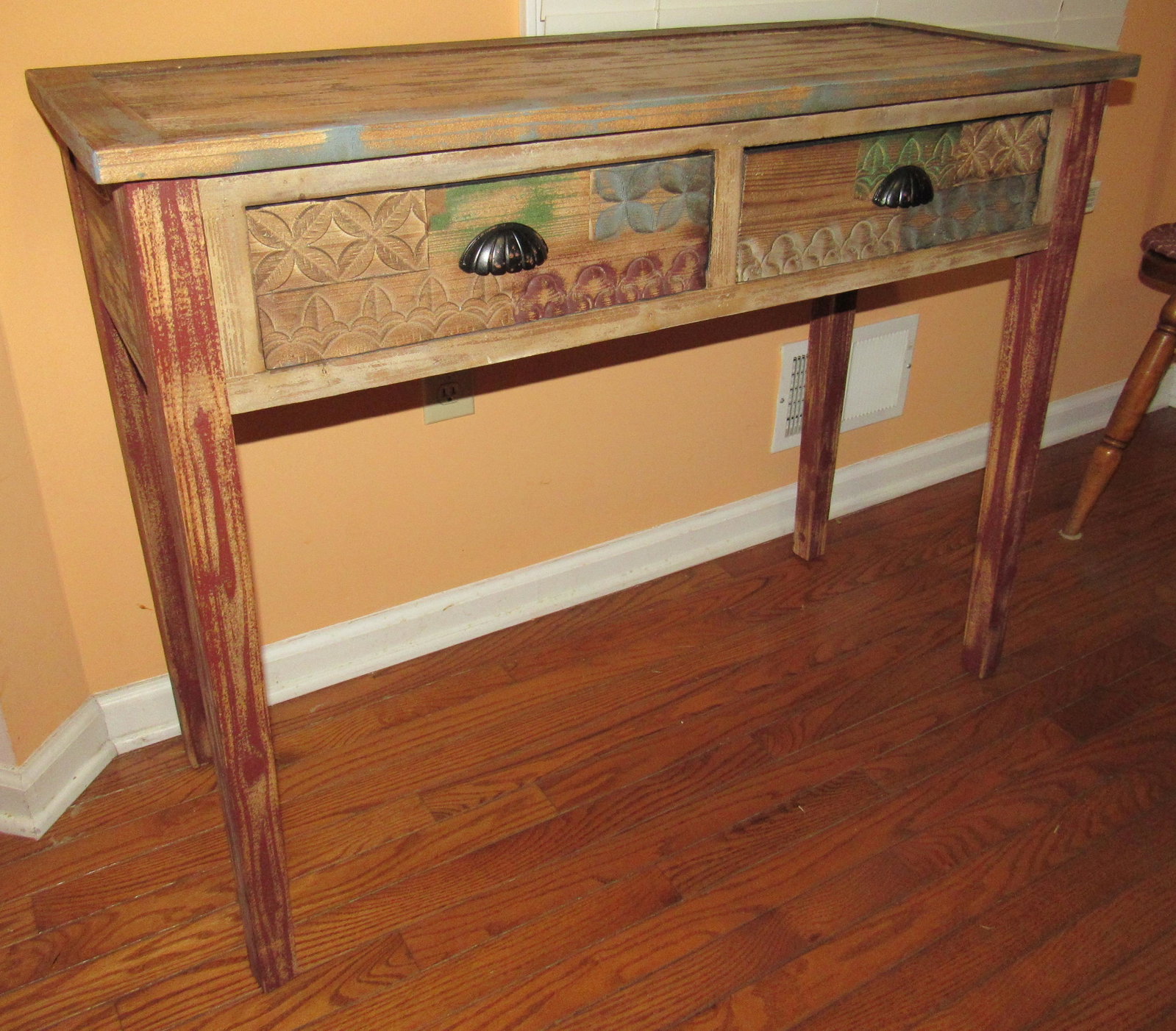 Primitve / Rustic Style 2 Drawer Side Table: Approx 16" x 40" x 31 1/2" tall.