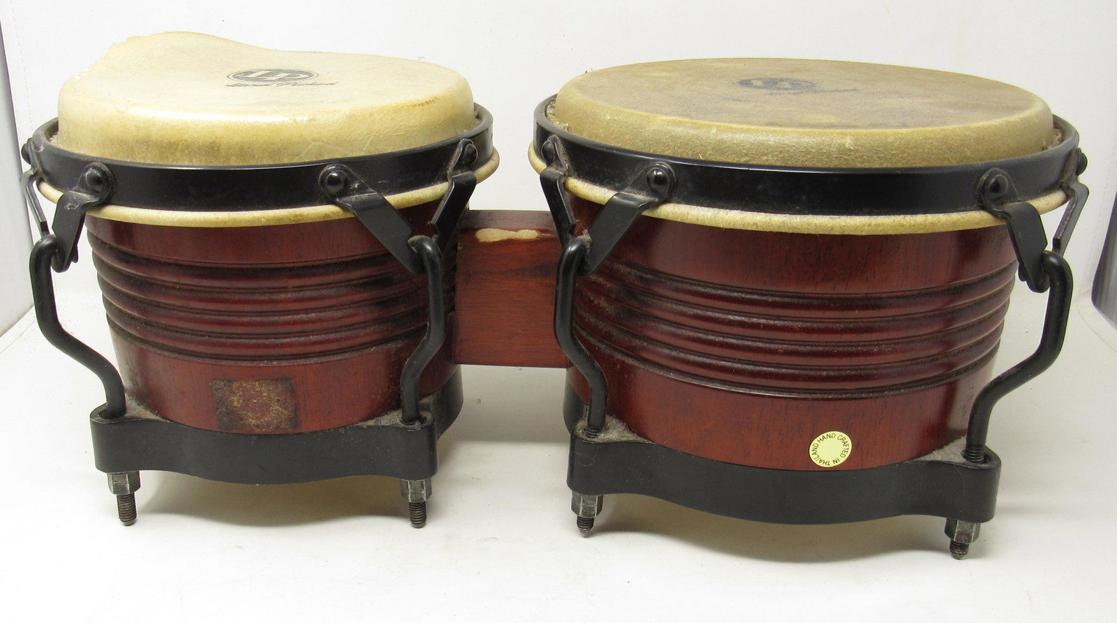 World Beat LP Bongo Drums: Largest is approx 9 1/2" in diameter.