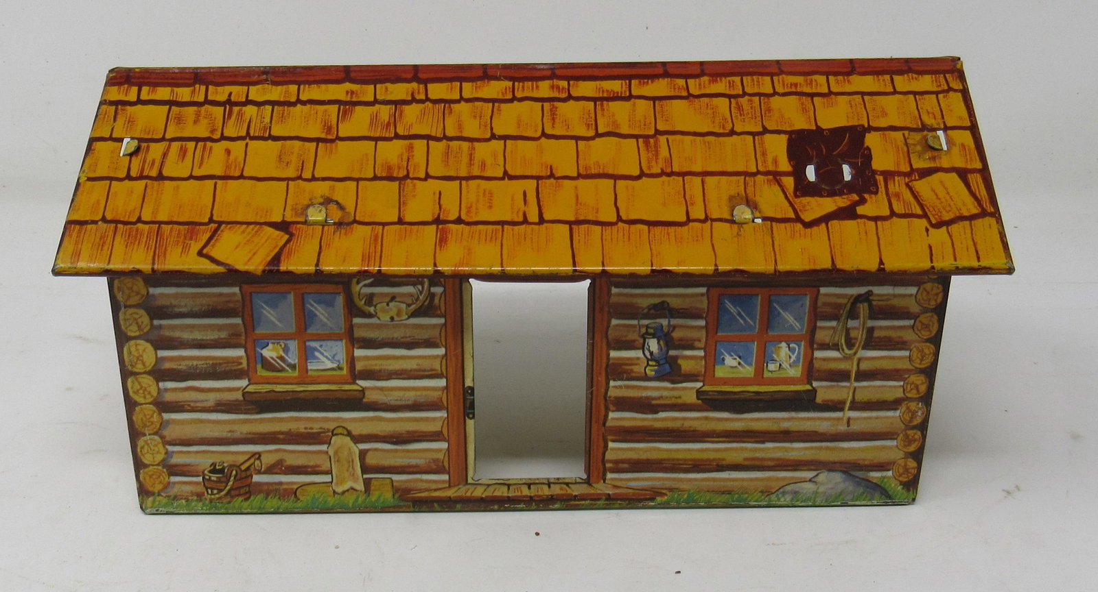 Fort Apache ? Tin Cabin Toy Part: Approx 4 1/2" x 8 1/2" x 4" tall