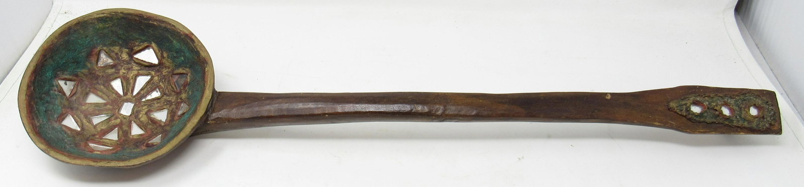 Large Wooden Ladle with Mirror Chips: Approx 25" long